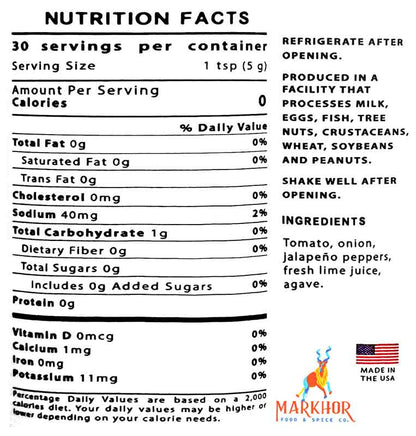 markhor tomato pepper taco hot sauce nutrition facts